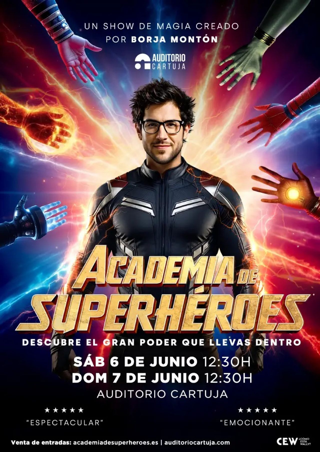 Cartel Academia de superhéroes. Foto: Auditorio de la Cartuja.
